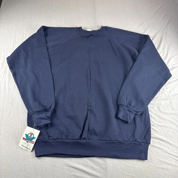 JE Morgan Fleecewear Sweater Mens XL Blank Made in USA Sweatshirt 90s Blue NEW - Picture 2 of 7